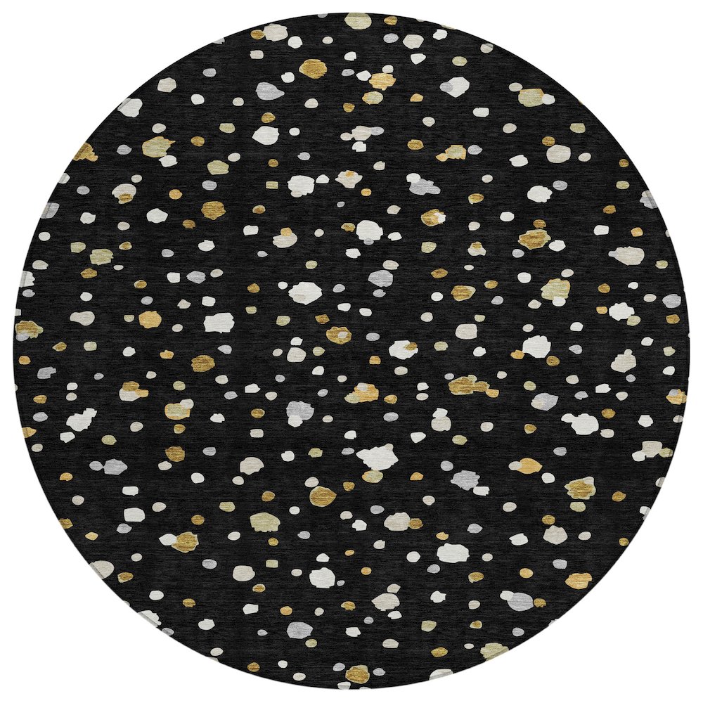 Machine Washable Indoor/Outdoor Chantille ACN2518 Black 8' x 8' Round Rug. Picture 1