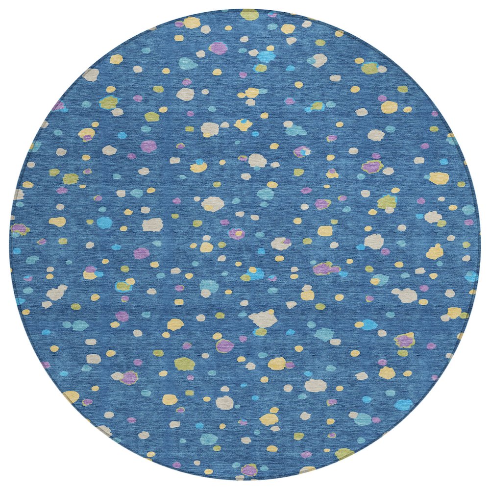 Machine Washable Indoor/Outdoor Chantille ACN2518 Blue 8' x 8' Round Rug. Picture 1