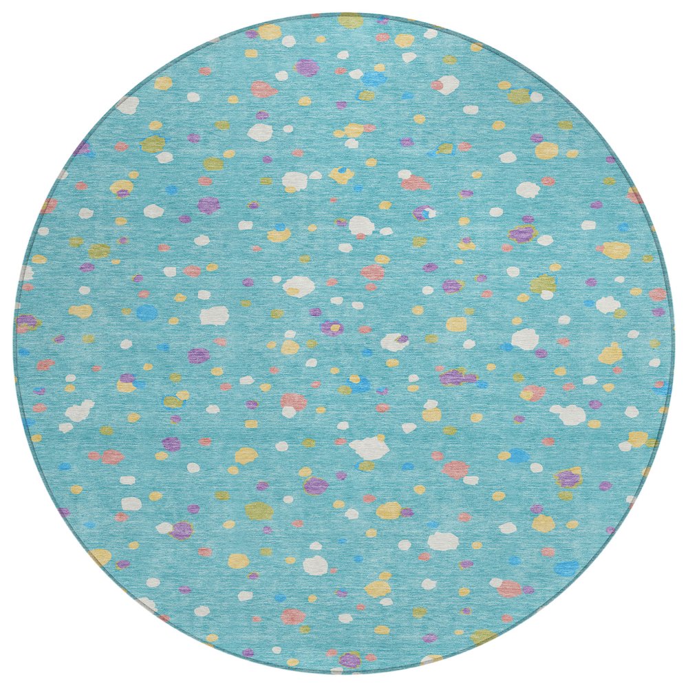 Machine Washable Indoor/Outdoor Chantille ACN2518 Teal 8' x 8' Round Rug. Picture 1