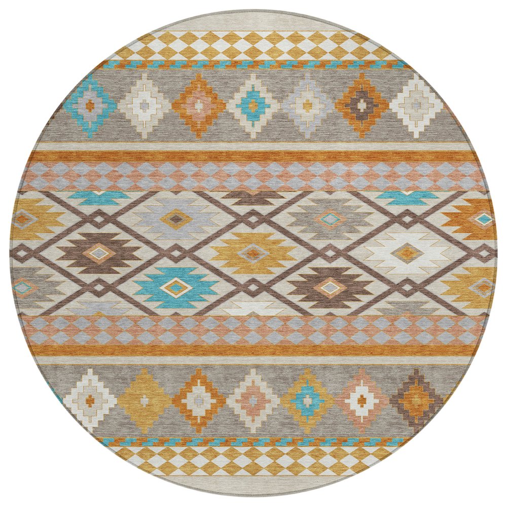 Machine Washable Indoor/Outdoor Chantille ACN2519 Brown 8' x 8' Round Rug. Picture 1