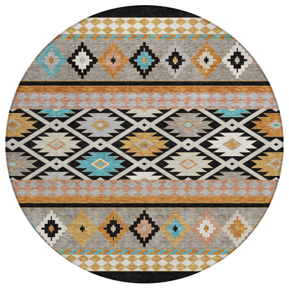 Machine Washable Indoor/Outdoor Chantille ACN2519 Black 8' x 8' Round Rug. Picture 1