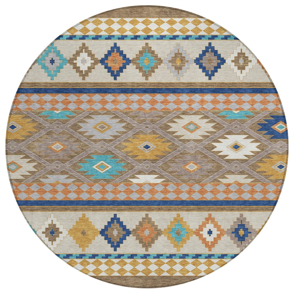 Machine Washable Indoor/Outdoor Chantille ACN2519 Brown 8' x 8' Round Rug. Picture 1