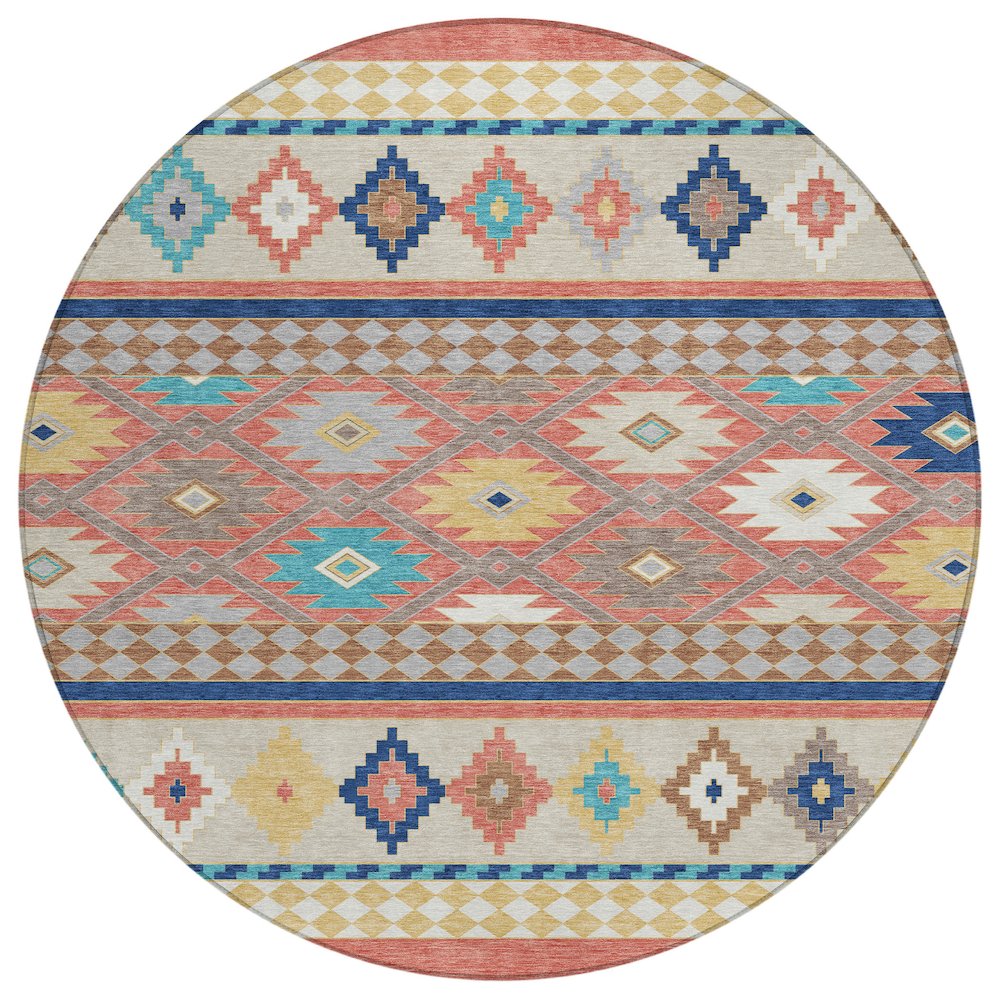 Machine Washable Indoor/Outdoor Chantille ACN2519 Orange 8' x 8' Round Rug. Picture 1