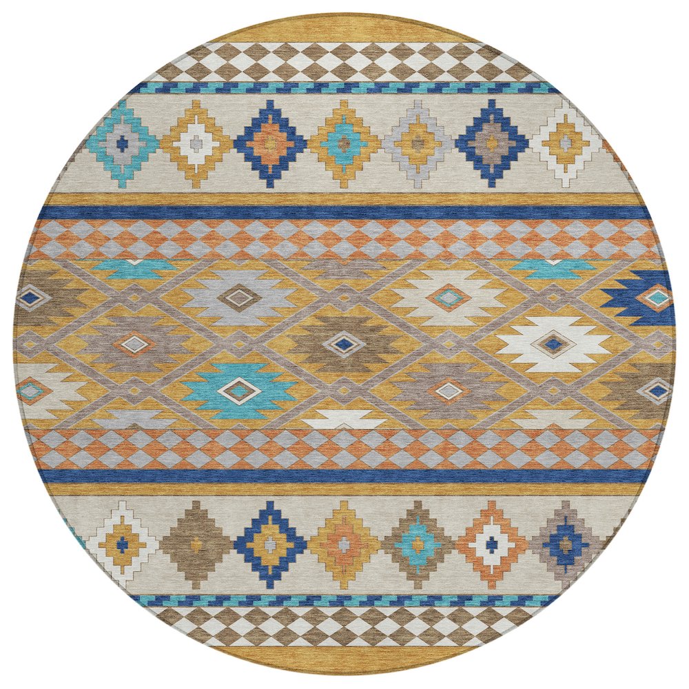 Machine Washable Indoor/Outdoor Chantille ACN2519 Gold 8' x 8' Round Rug. Picture 1