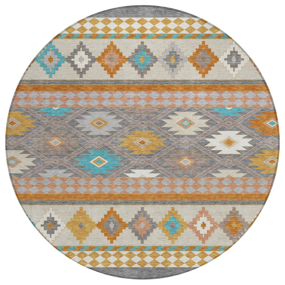 Machine Washable Indoor/Outdoor Chantille ACN2519 Gray 8' x 8' Round Rug. Picture 1