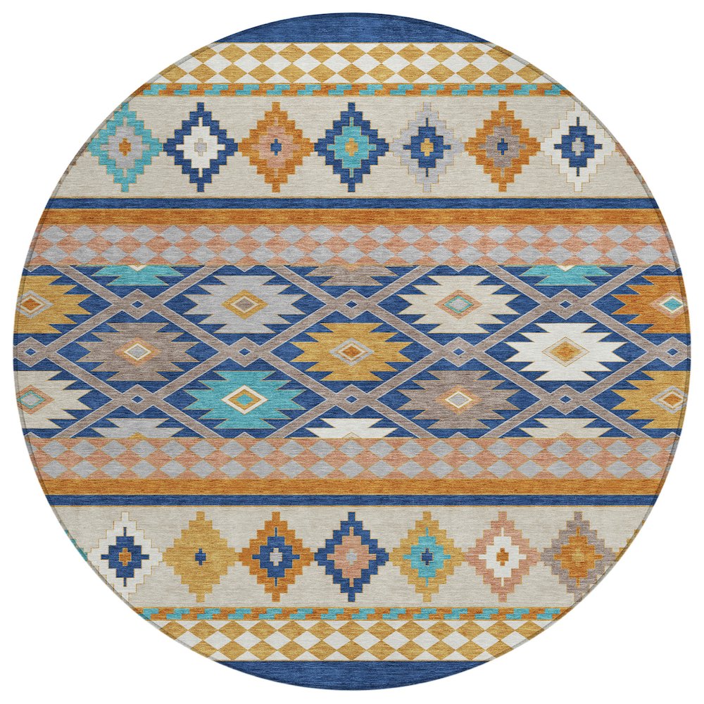 Machine Washable Indoor/Outdoor Chantille ACN2519 Blue 8' x 8' Round Rug. Picture 1