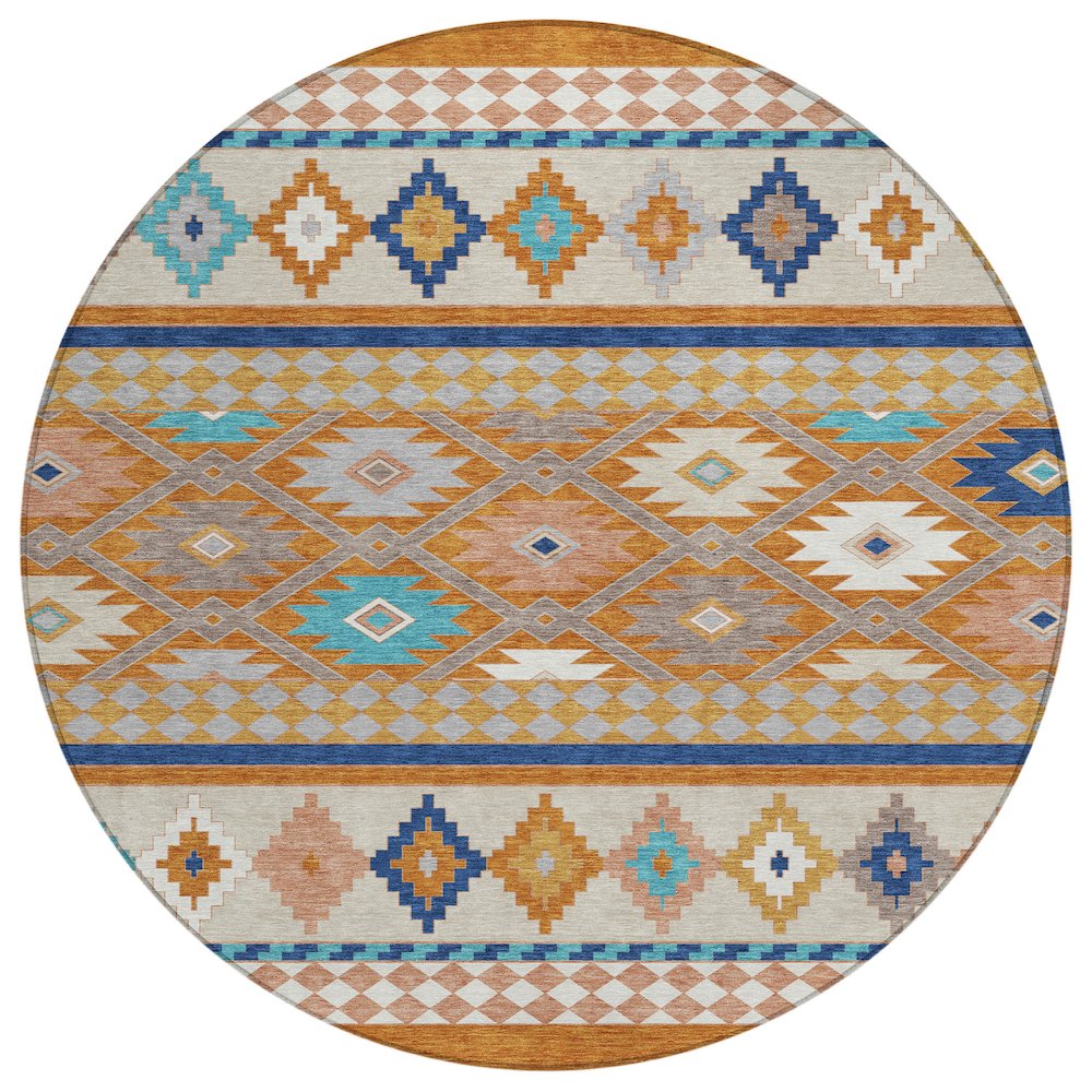 Machine Washable Indoor/Outdoor Chantille ACN2519 Orange 8' x 8' Round Rug. Picture 1