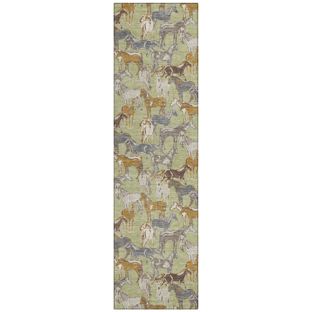 Machine Washable Indoor/Outdoor Chantille ACN2520 Green 2'3" x 7'6" Runner Rug. Picture 1