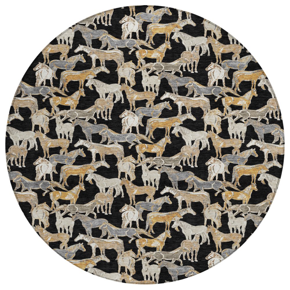Machine Washable Indoor/Outdoor Chantille ACN2520 Black 8' x 8' Round Rug. Picture 1