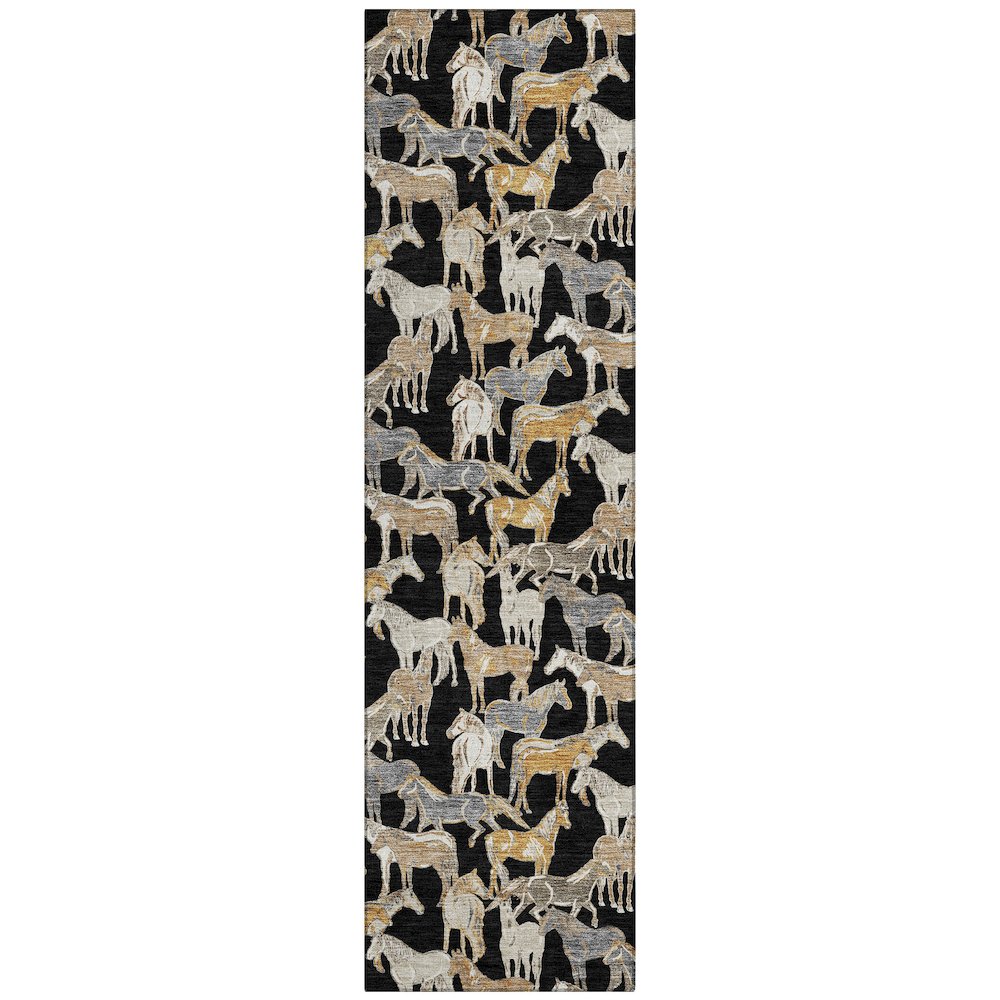 Machine Washable Indoor/Outdoor Chantille ACN2520 Black 2'3" x 7'6" Runner Rug. Picture 1