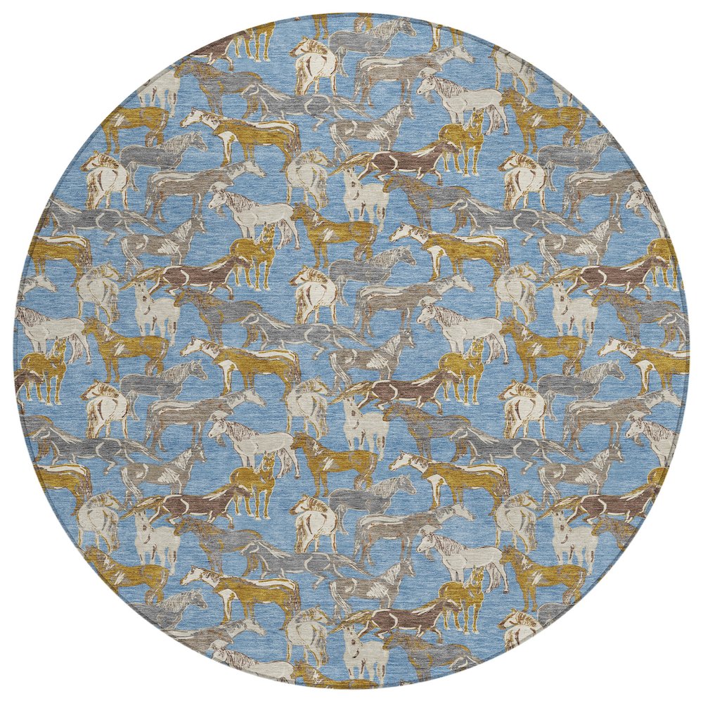 Machine Washable Indoor/Outdoor Chantille ACN2520 Blue 8' x 8' Round Rug. Picture 1