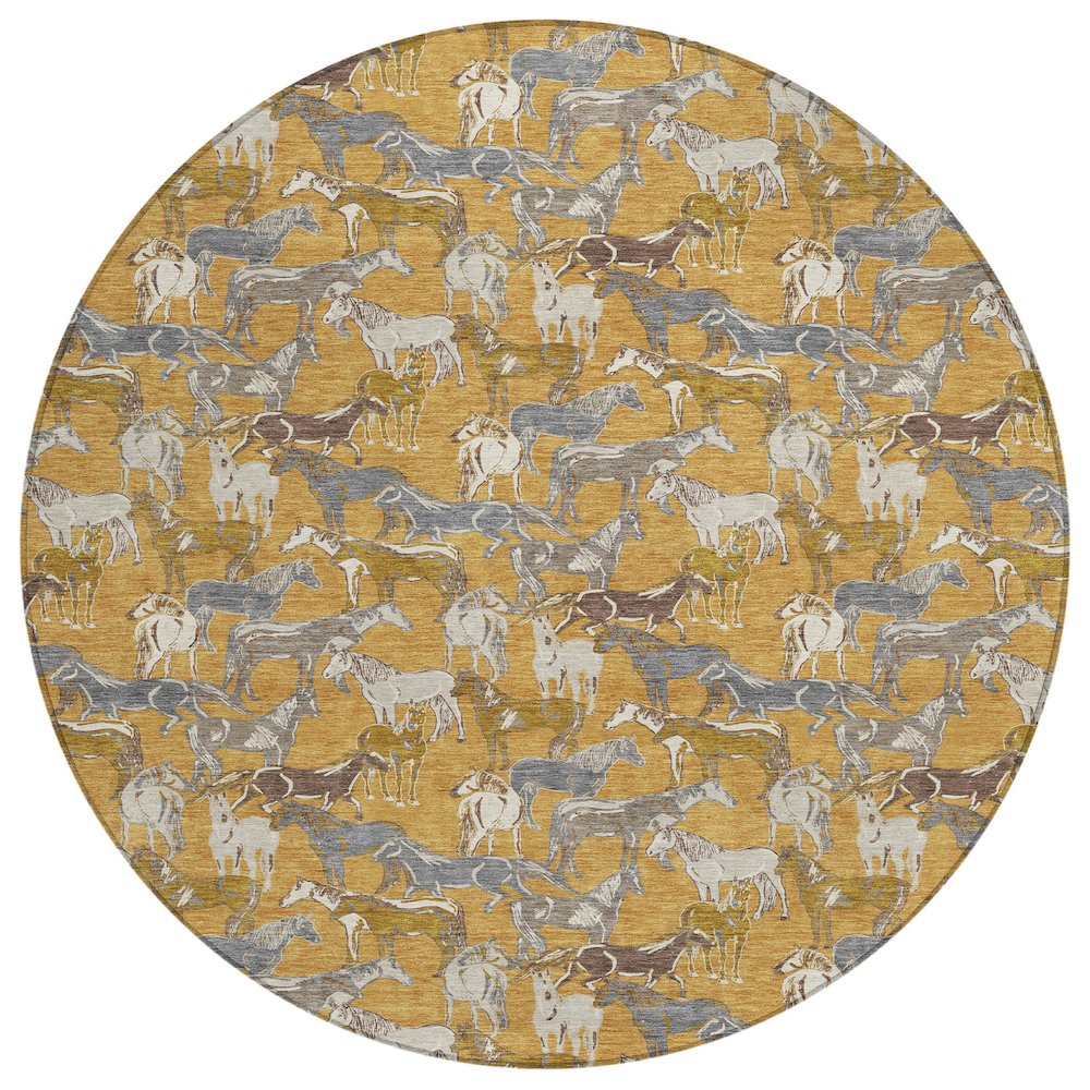 Machine Washable Indoor/Outdoor Chantille ACN2520 Gold 8' x 8' Round Rug. Picture 1