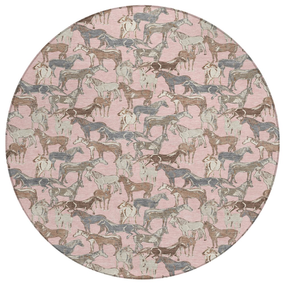 Machine Washable Indoor/Outdoor Chantille ACN2520 Pink 8' x 8' Round Rug. Picture 1