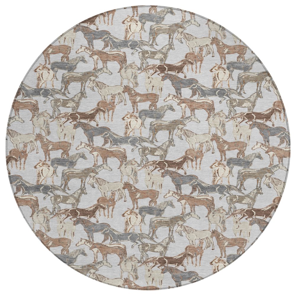 Machine Washable Indoor/Outdoor Chantille ACN2520 Gray 8' x 8' Round Rug. Picture 1