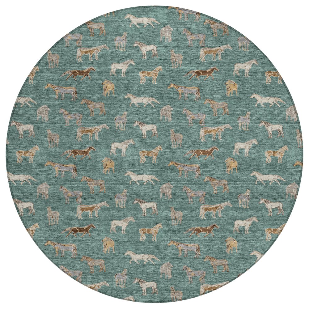 Machine Washable Indoor/Outdoor Chantille ACN2521 Green 8' x 8' Round Rug. Picture 1