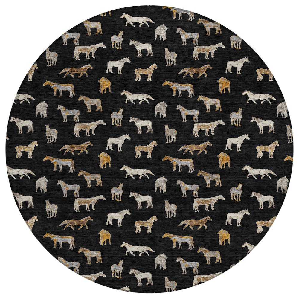Machine Washable Indoor/Outdoor Chantille ACN2521 Black 8' x 8' Round Rug. Picture 1