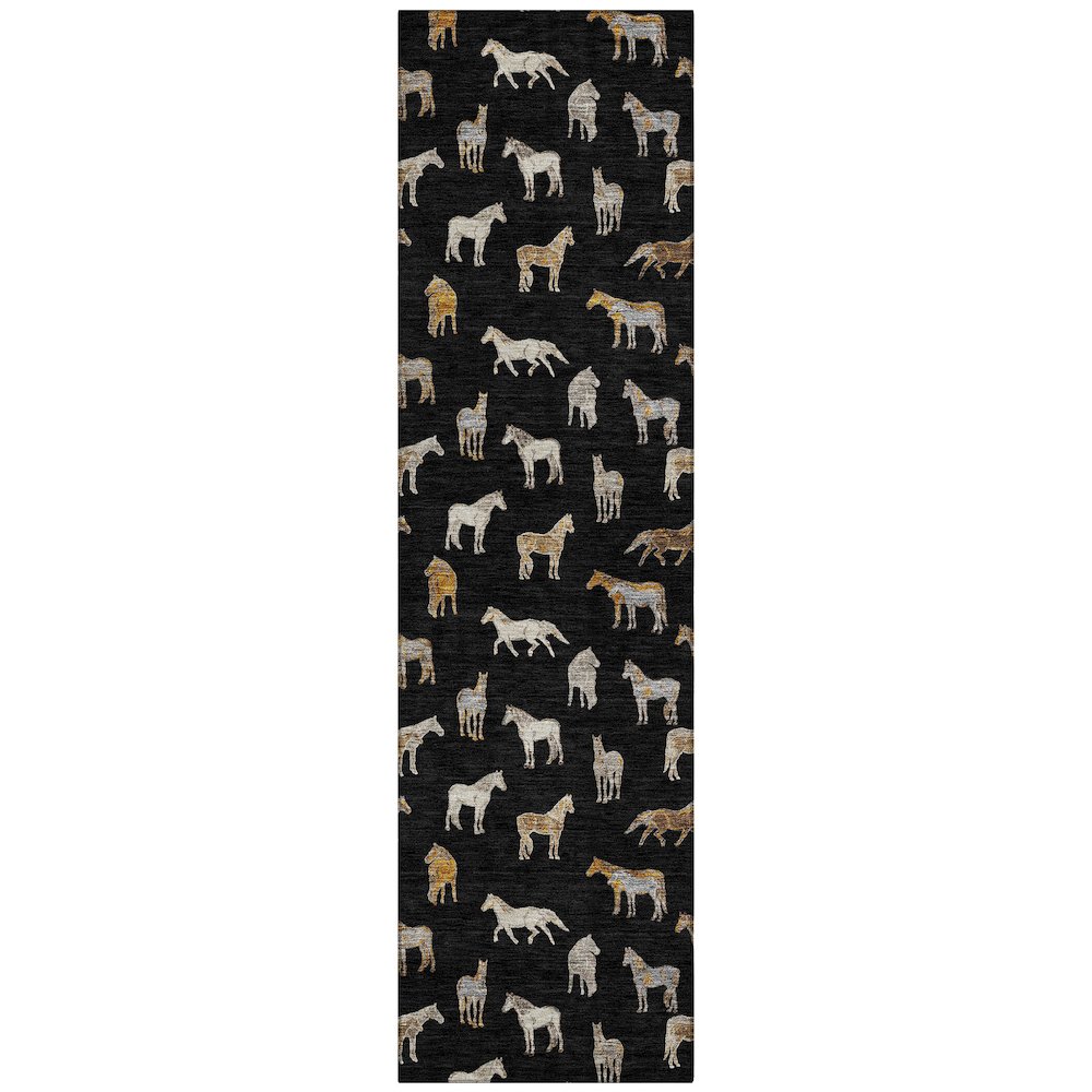 Machine Washable Indoor/Outdoor Chantille ACN2521 Black 2'3" x 7'6" Runner Rug. Picture 1