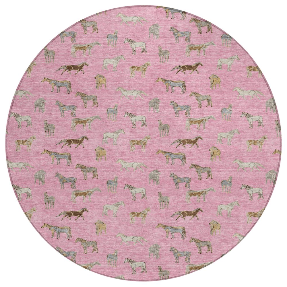 Machine Washable Indoor/Outdoor Chantille ACN2521 Pink 8' x 8' Round Rug. Picture 1