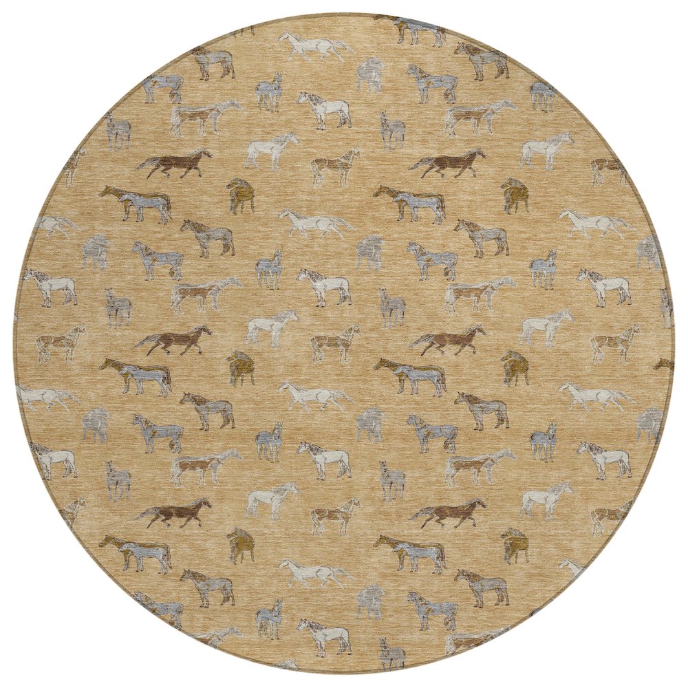 Machine Washable Indoor/Outdoor Chantille ACN2521 Gold 8' x 8' Round Rug. Picture 1