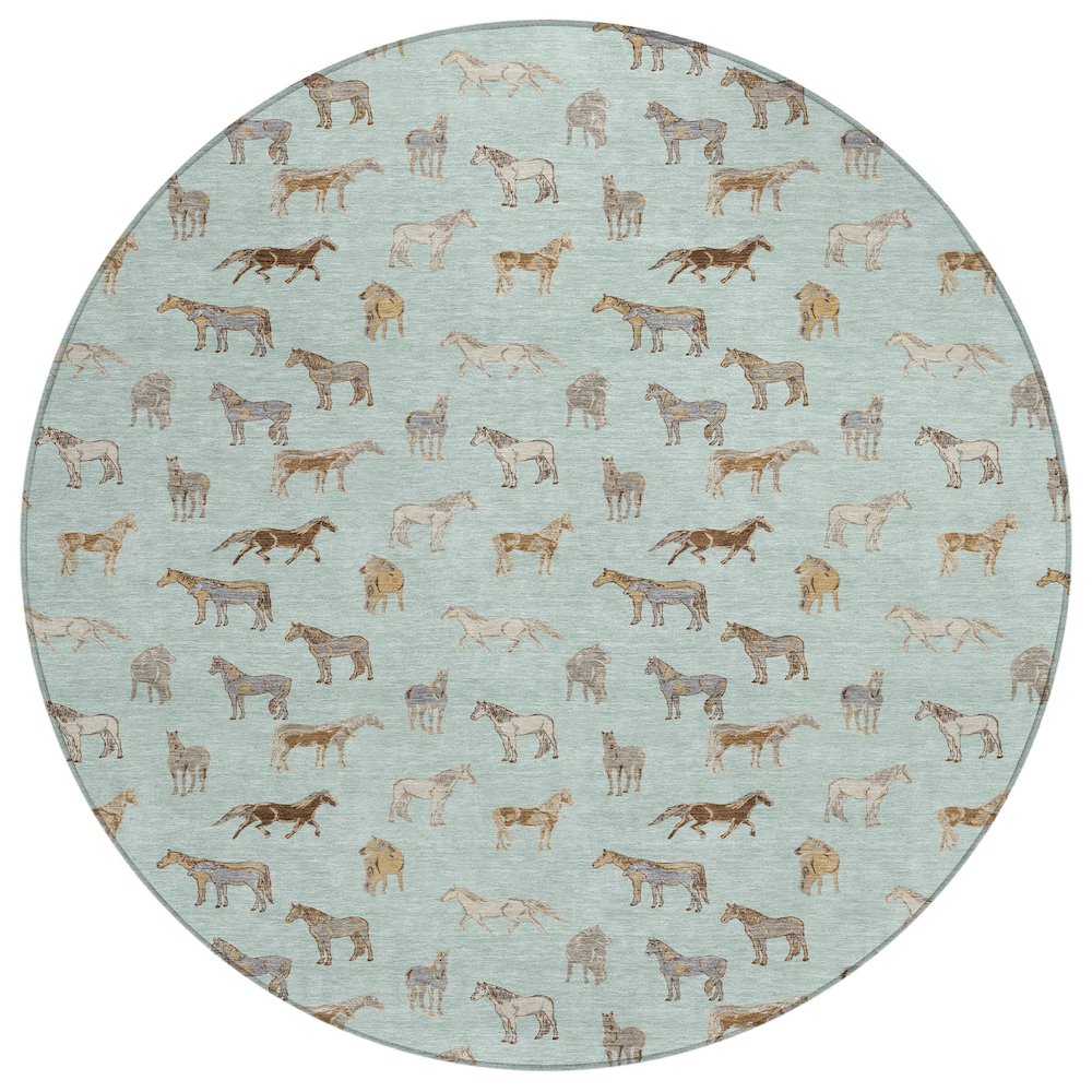 Machine Washable Indoor/Outdoor Chantille ACN2521 Green 8' x 8' Round Rug. Picture 1