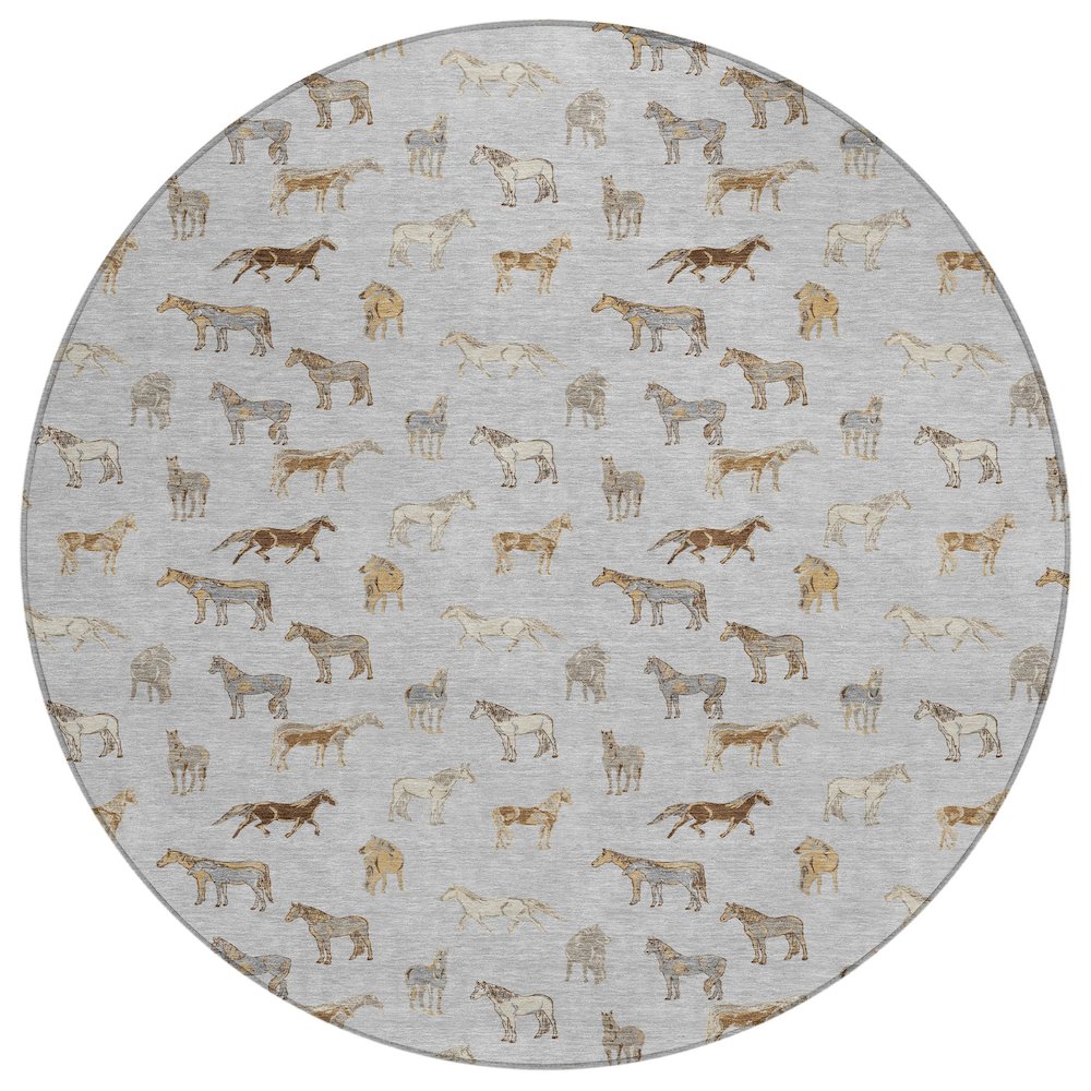 Machine Washable Indoor/Outdoor Chantille ACN2521 Gray 8' x 8' Round Rug. Picture 1