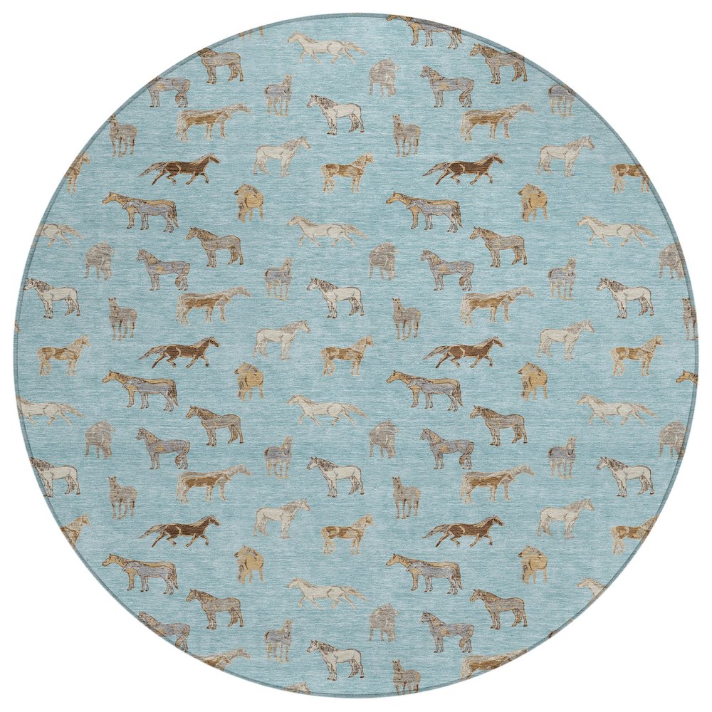 Machine Washable Indoor/Outdoor Chantille ACN2521 Blue 8' x 8' Round Rug. Picture 1