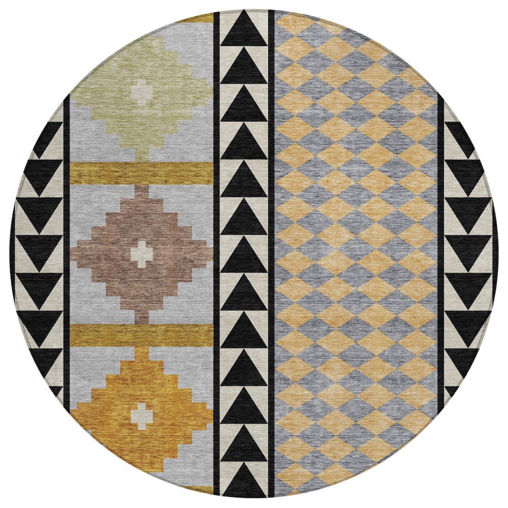 Machine Washable Indoor/Outdoor Chantille ACN2522 Black 8' x 8' Round Rug. Picture 1