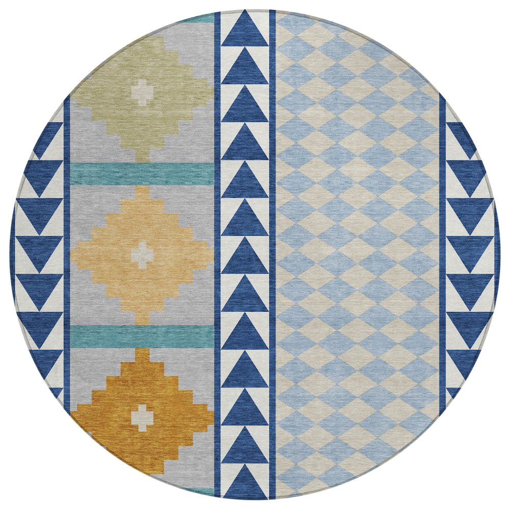 Machine Washable Indoor/Outdoor Chantille ACN2522 Blue 8' x 8' Round Rug. Picture 1