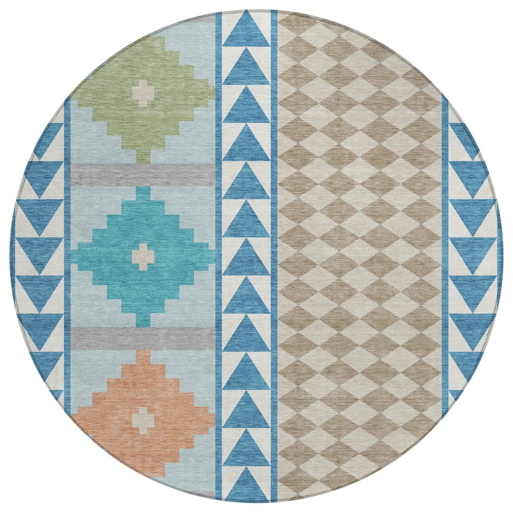 Machine Washable Indoor/Outdoor Chantille ACN2522 Teal 8' x 8' Round Rug. Picture 1