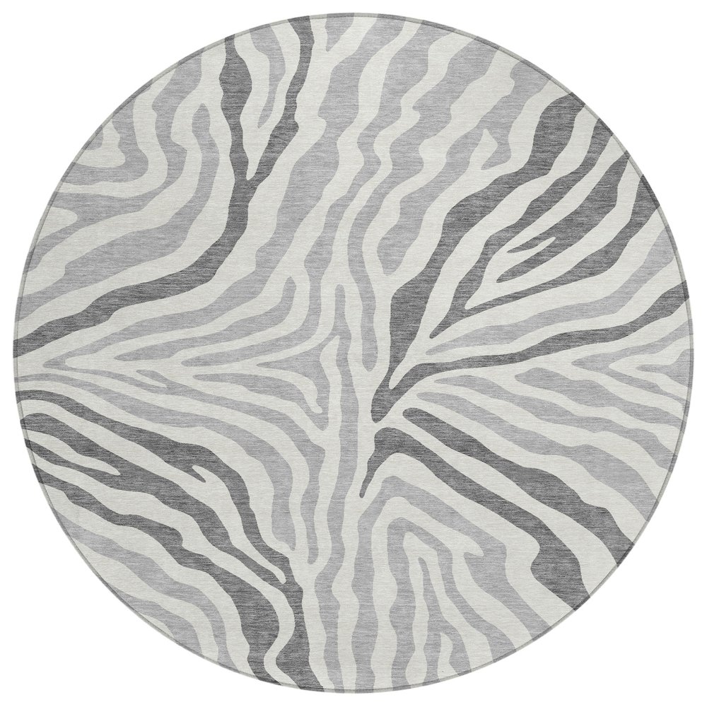 Machine Washable Indoor/Outdoor Chantille ACN2523 Gray 8' x 8' Round Rug. Picture 1