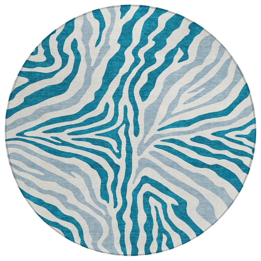 Machine Washable Indoor/Outdoor Chantille ACN2523 Teal 8' x 8' Round Rug. Picture 1