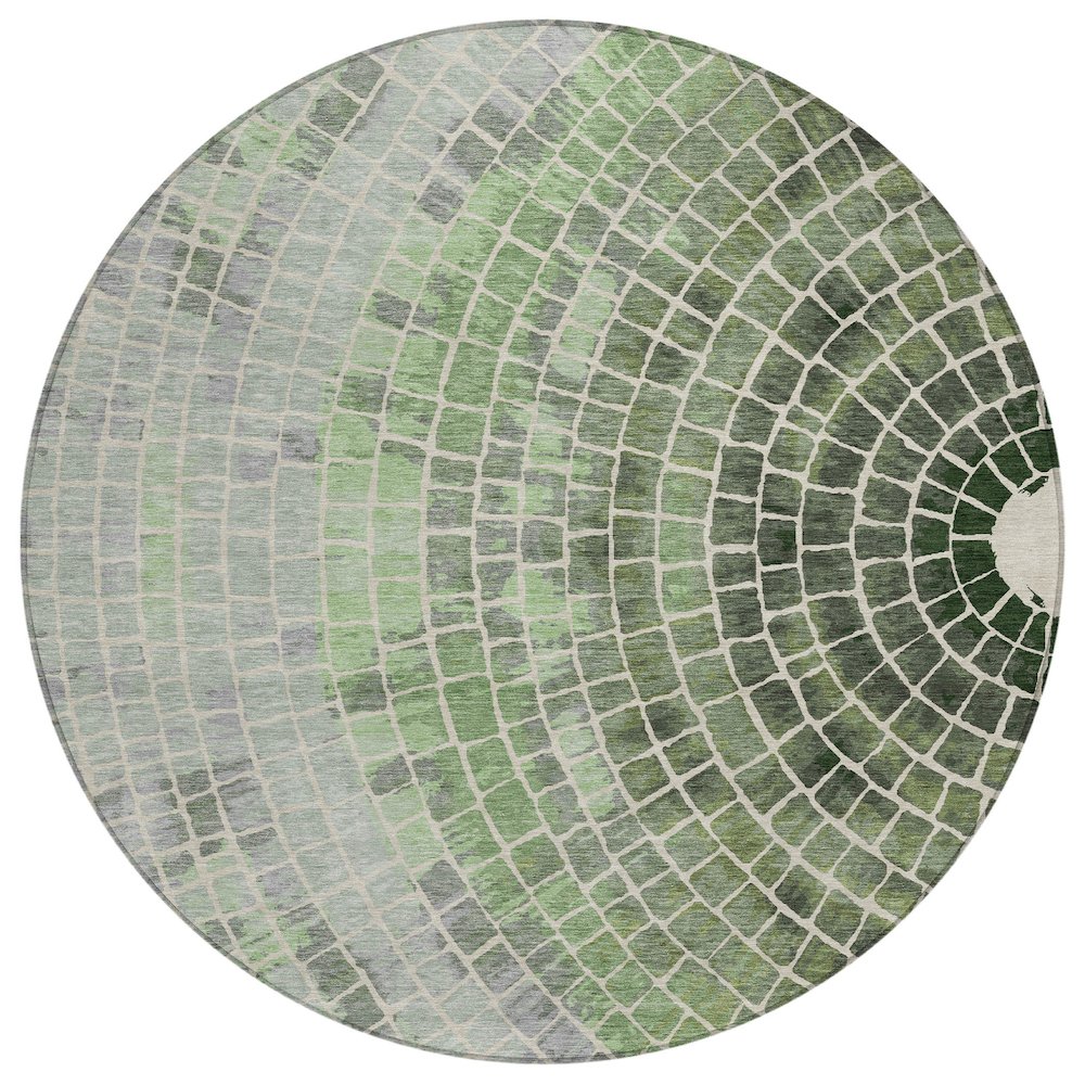 Machine Washable Indoor/Outdoor Chantille ACN2524 Green 8' x 8' Round Rug. Picture 1