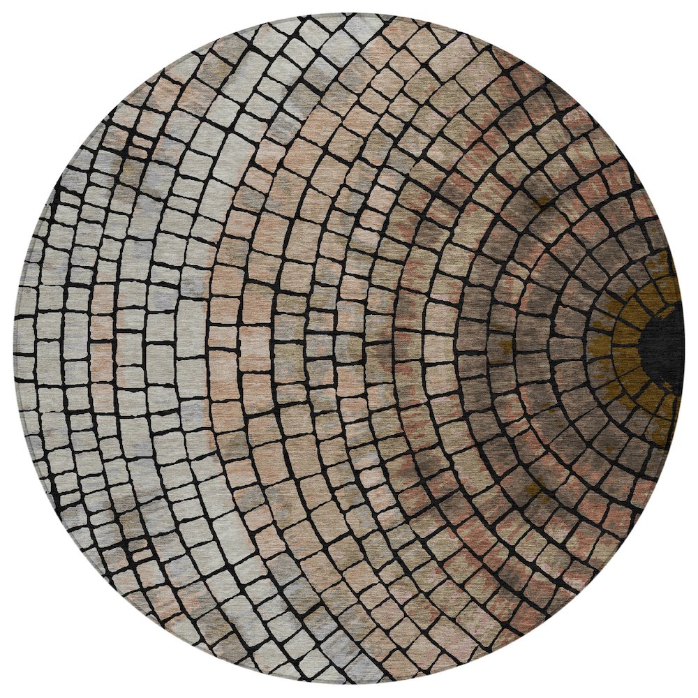 Machine Washable Indoor/Outdoor Chantille ACN2524 Brown 8' x 8' Round Rug. Picture 1