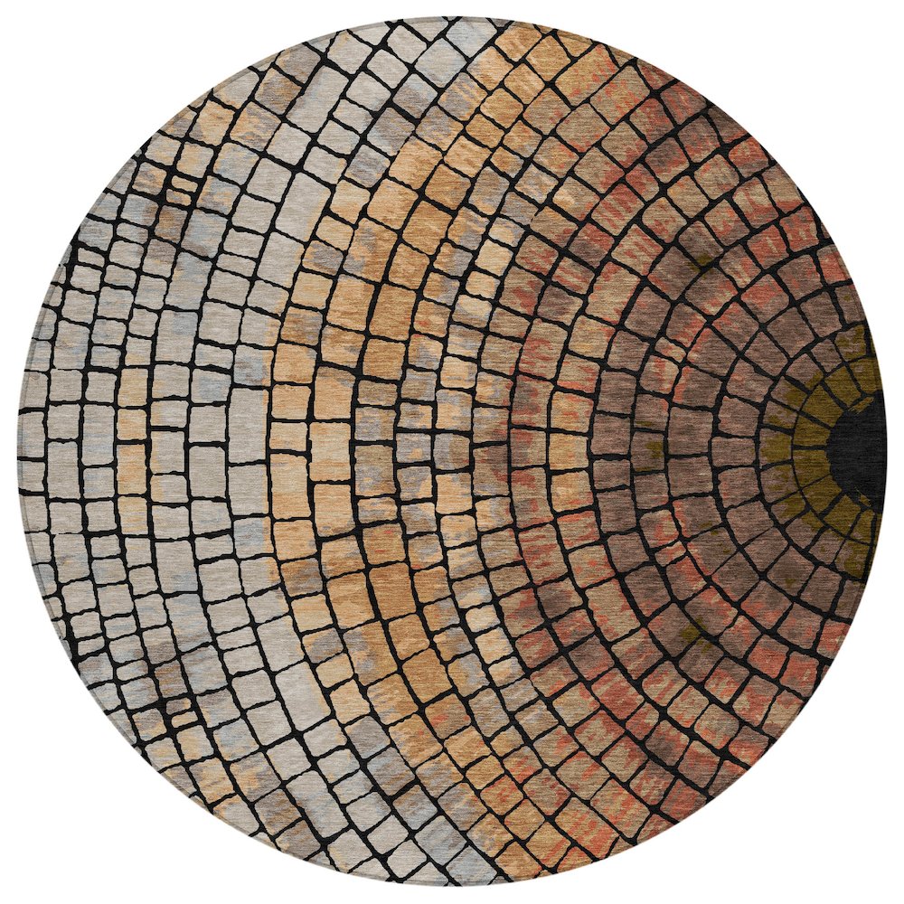 Machine Washable Indoor/Outdoor Chantille ACN2524 Orange 8' x 8' Round Rug. Picture 1