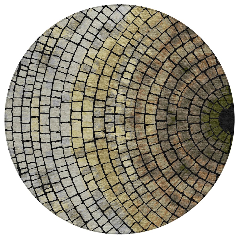 Machine Washable Indoor/Outdoor Chantille ACN2524 Gold 8' x 8' Round Rug. Picture 1