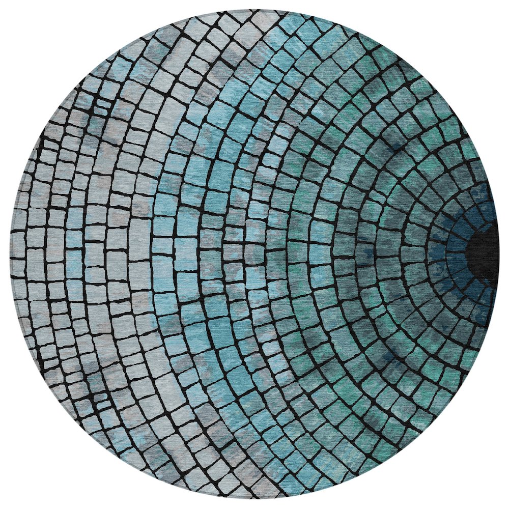 Machine Washable Indoor/Outdoor Chantille ACN2524 Teal 8' x 8' Round Rug. Picture 1