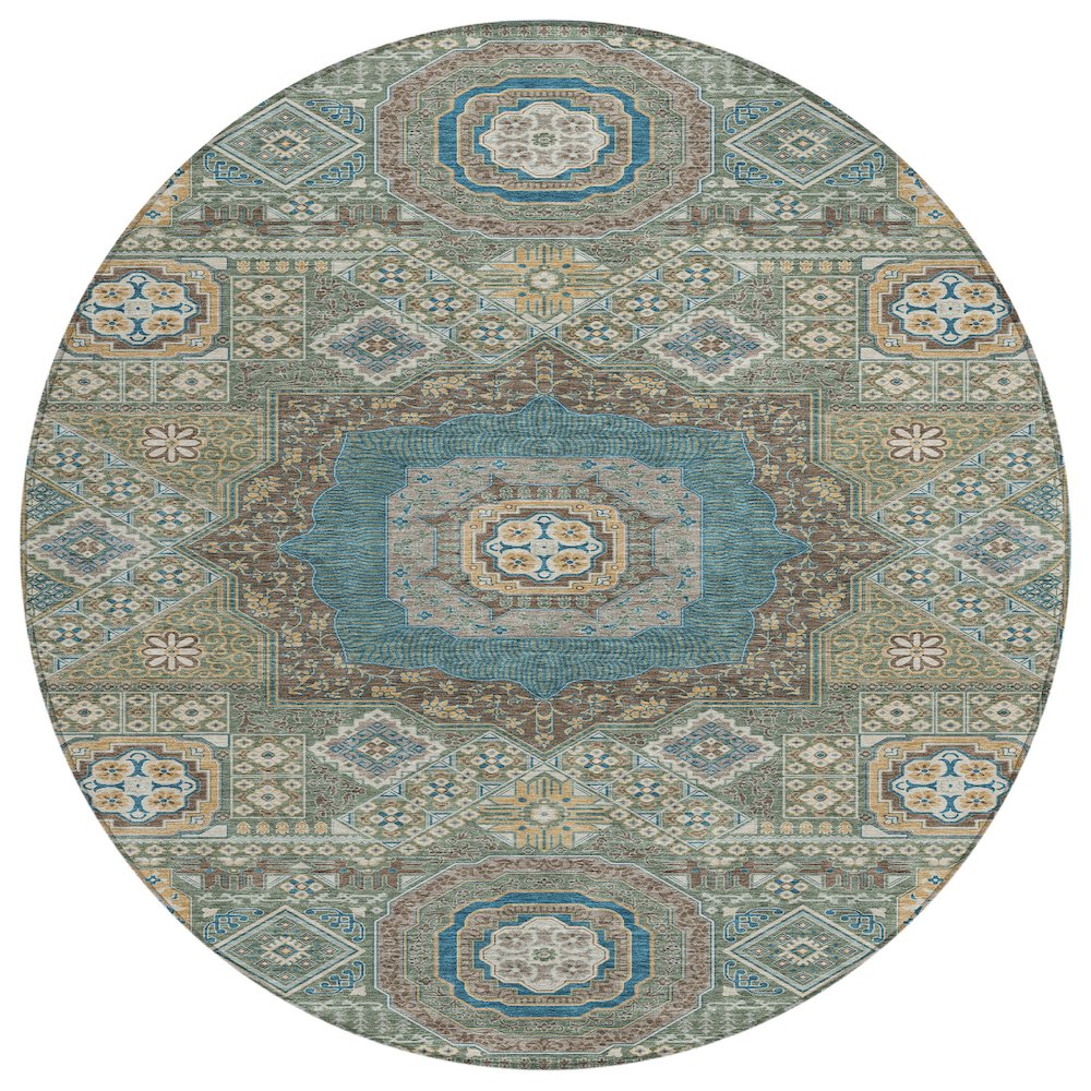 Machine Washable Indoor/Outdoor Chantille ACN2525 Green 8' x 8' Round Rug. Picture 1