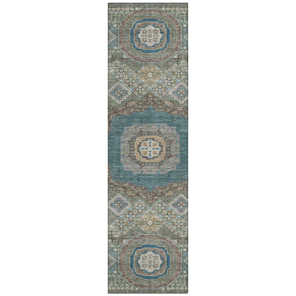 Machine Washable Indoor/Outdoor Chantille ACN2525 Green 2'3" x 7'6" Runner Rug. Picture 1