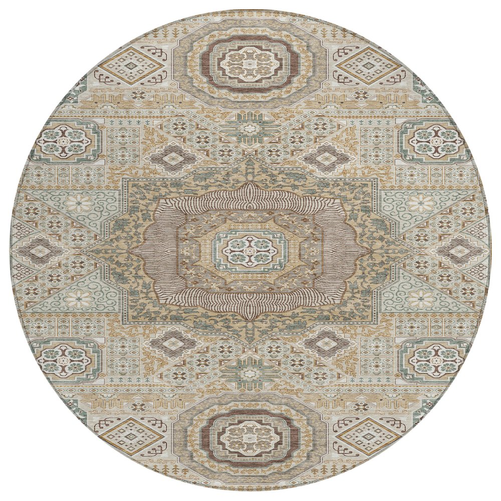 Machine Washable Indoor/Outdoor Chantille ACN2525 Brown 8' x 8' Round Rug. Picture 1