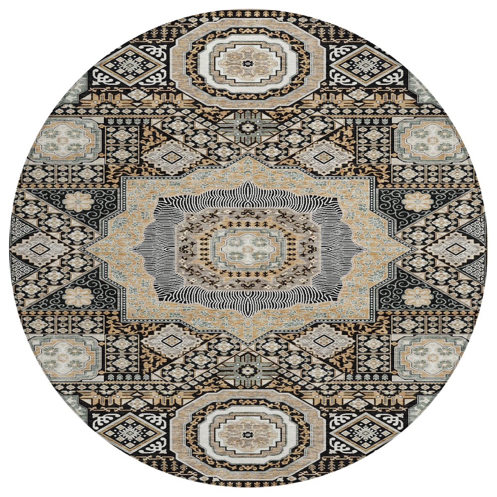 Machine Washable Indoor/Outdoor Chantille ACN2525 Black 8' x 8' Round Rug. Picture 1