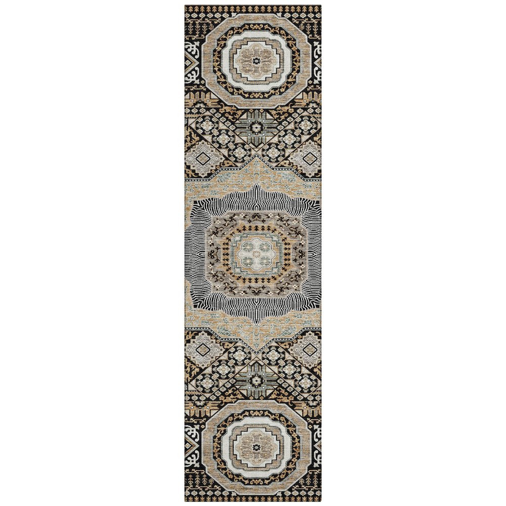Machine Washable Indoor/Outdoor Chantille ACN2525 Black 2'3" x 7'6" Runner Rug. Picture 1