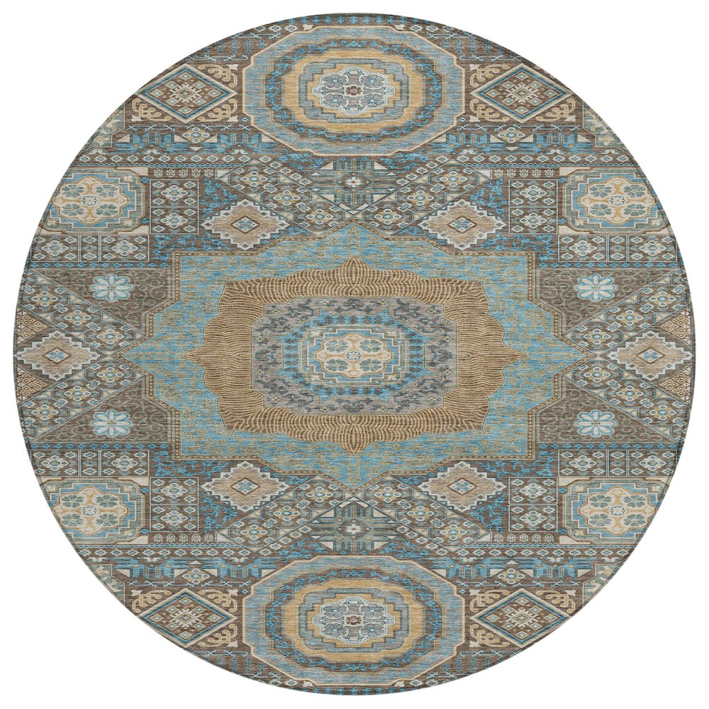 Machine Washable Indoor/Outdoor Chantille ACN2525 Brown 8' x 8' Round Rug. Picture 1