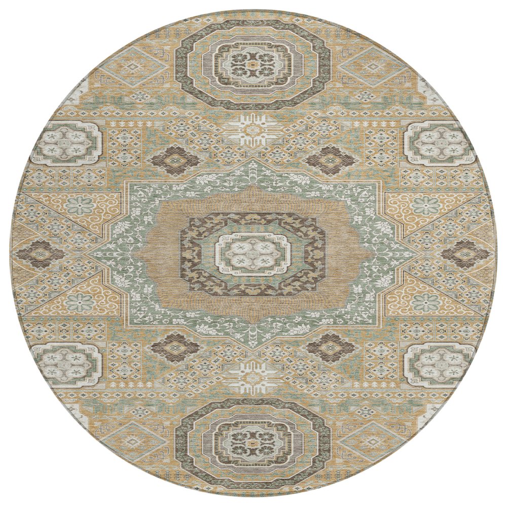 Machine Washable Indoor/Outdoor Chantille ACN2525 Gold 8' x 8' Round Rug. Picture 1