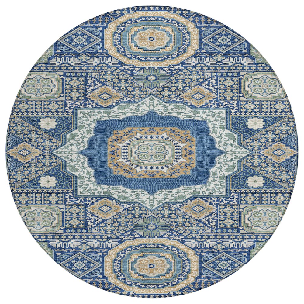 Machine Washable Indoor/Outdoor Chantille ACN2525 Blue 8' x 8' Round Rug. Picture 1