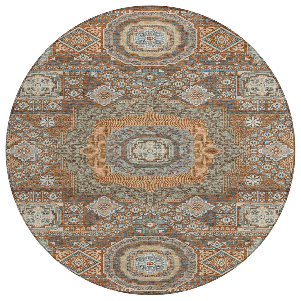 Machine Washable Indoor/Outdoor Chantille ACN2525 Orange 8' x 8' Round Rug. Picture 1