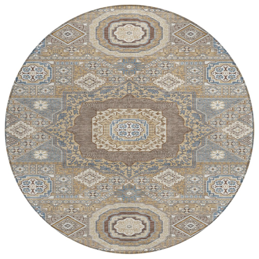 Machine Washable Indoor/Outdoor Chantille ACN2525 Brown 8' x 8' Round Rug. Picture 1