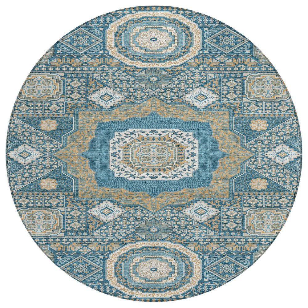 Machine Washable Indoor/Outdoor Chantille ACN2525 Teal 8' x 8' Round Rug. Picture 1