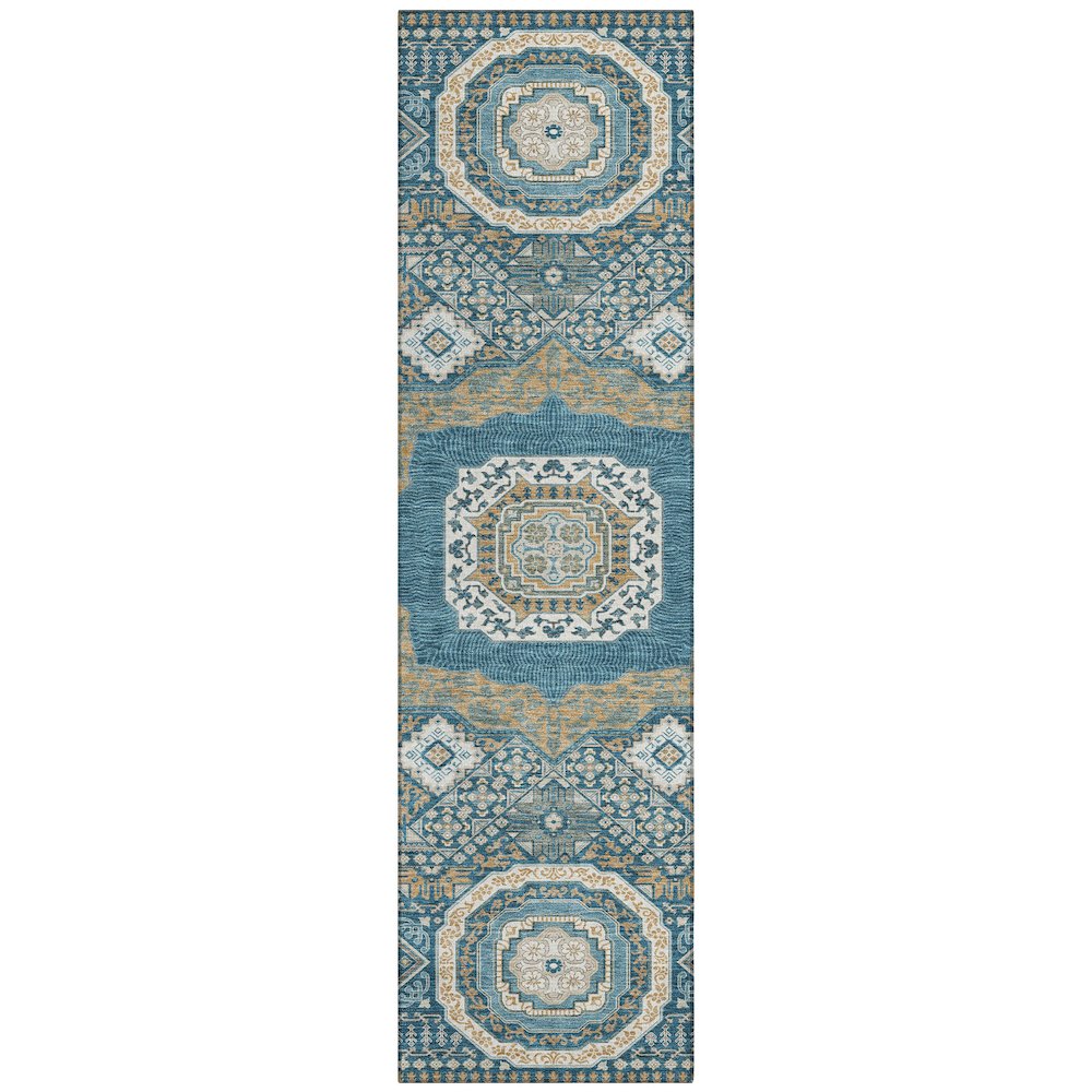 Machine Washable Indoor/Outdoor Chantille ACN2525 Teal 2'3" x 7'6" Runner Rug. Picture 1