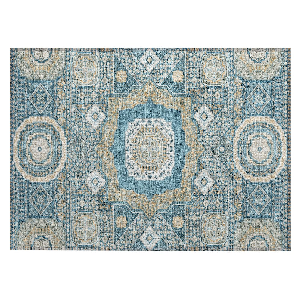 Machine Washable Indoor/Outdoor Chantille ACN2525 Teal 1'8" x 2'6" Rug. Picture 1