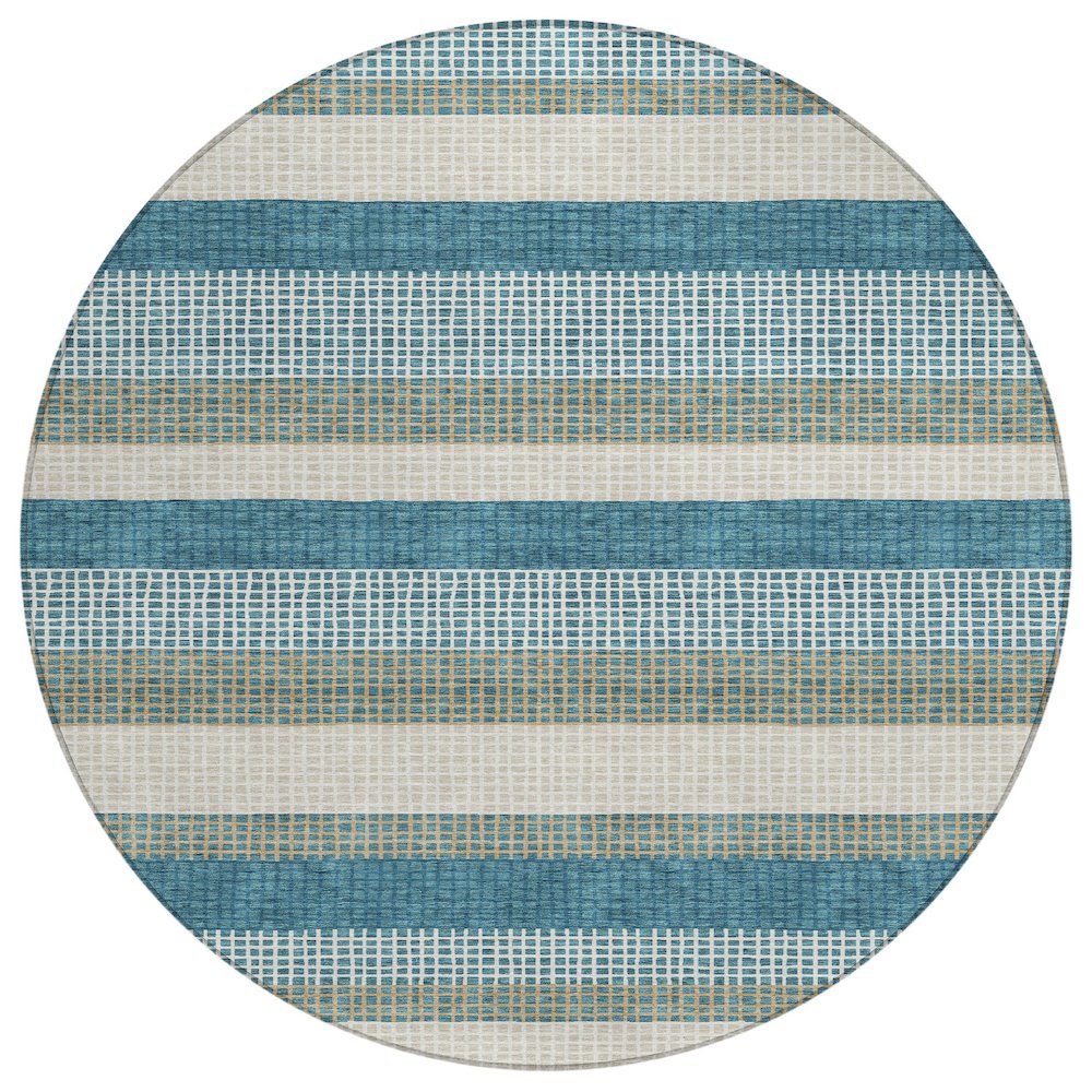 Machine Washable Indoor/Outdoor Chantille ACN2530 Teal 8' x 8' Round Rug. Picture 1